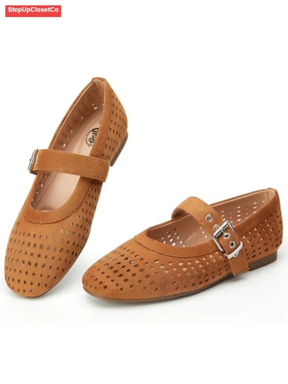 Womens Mary Jane Flats Shoes PU Suede Ballet Flats Memory Foam Cushioned Round